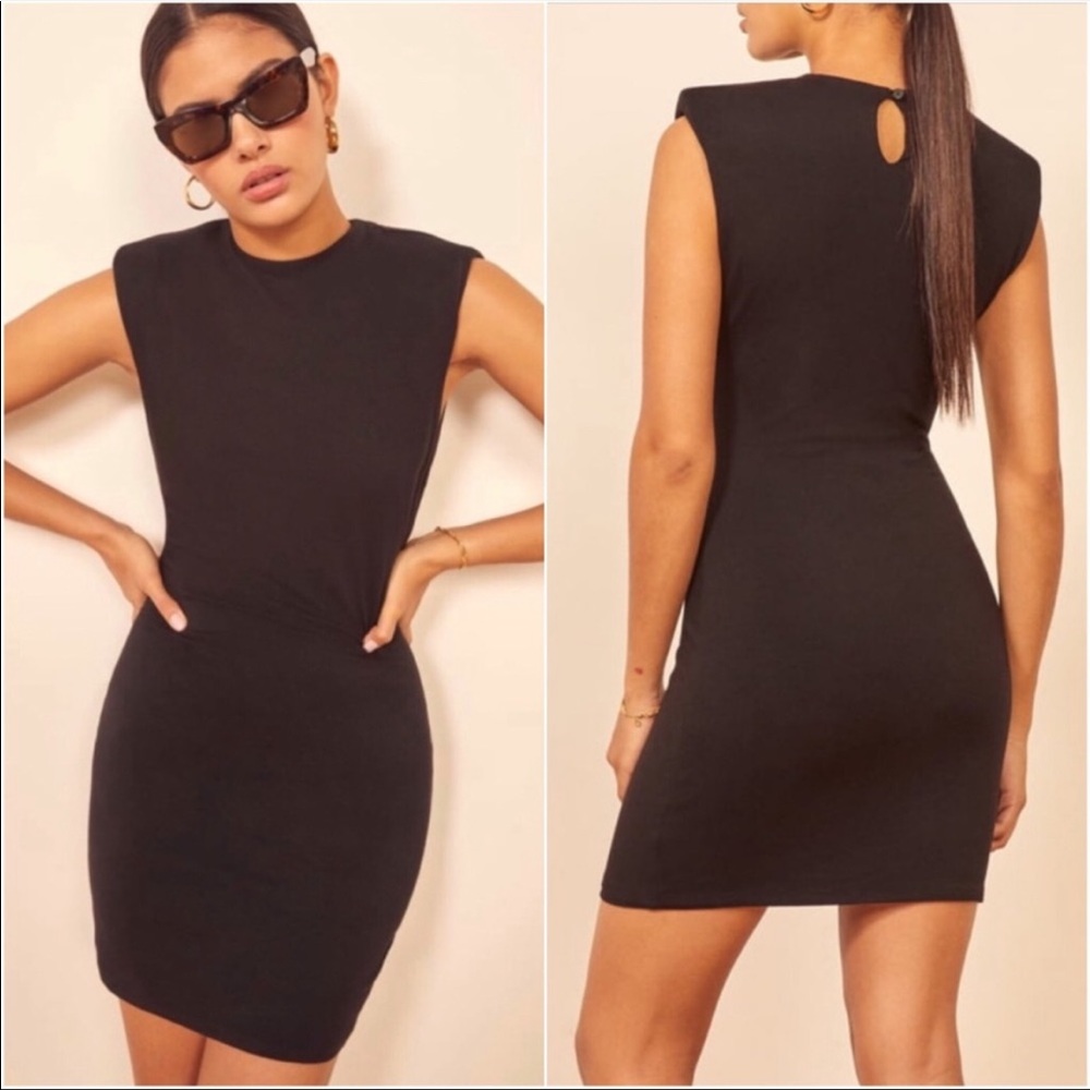 Reformation Rumi Padded shoulder mini dress